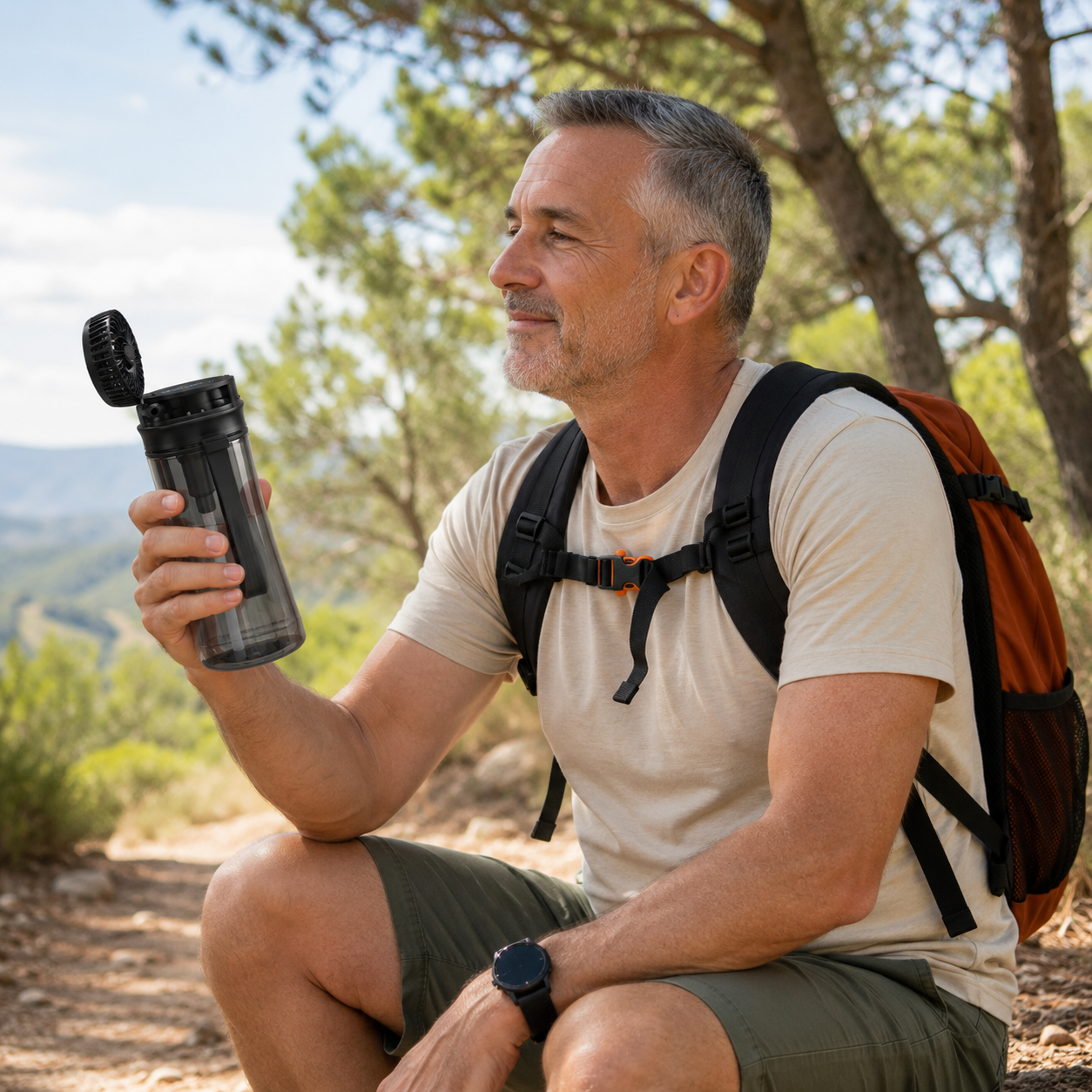 2-in-1 Water Bottle with Built-In Fan
