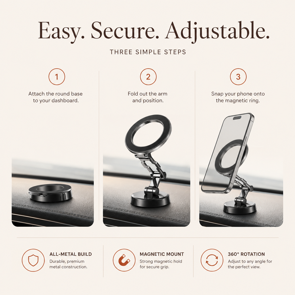 All-Metal Magnetic Car Phone Mount