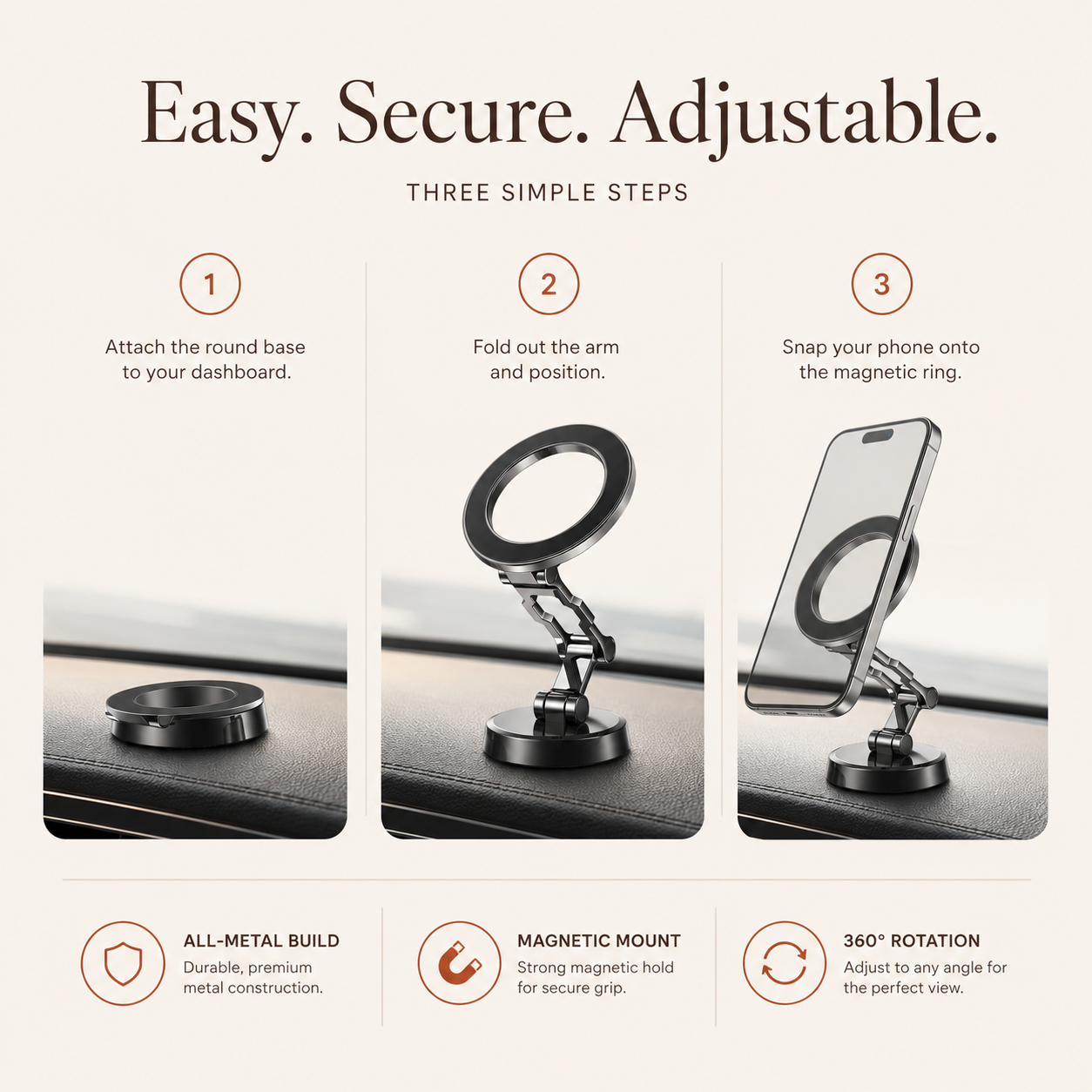 All-Metal Magnetic Car Phone Mount