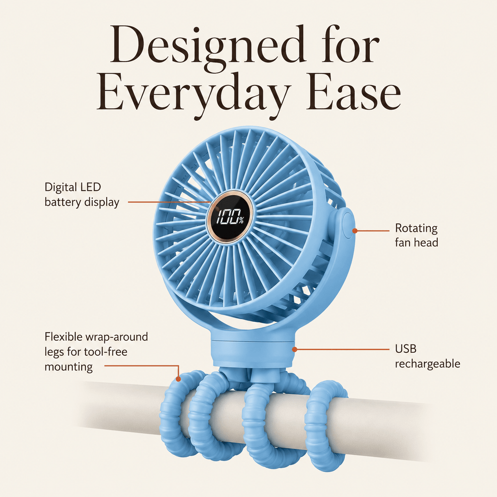 Clip-On Portable Fan with LED Display - DUCANTA