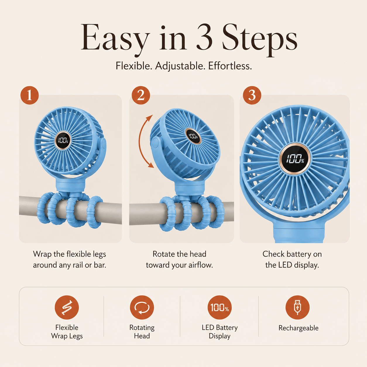 Clip-On Portable Fan with LED Display - DUCANTA