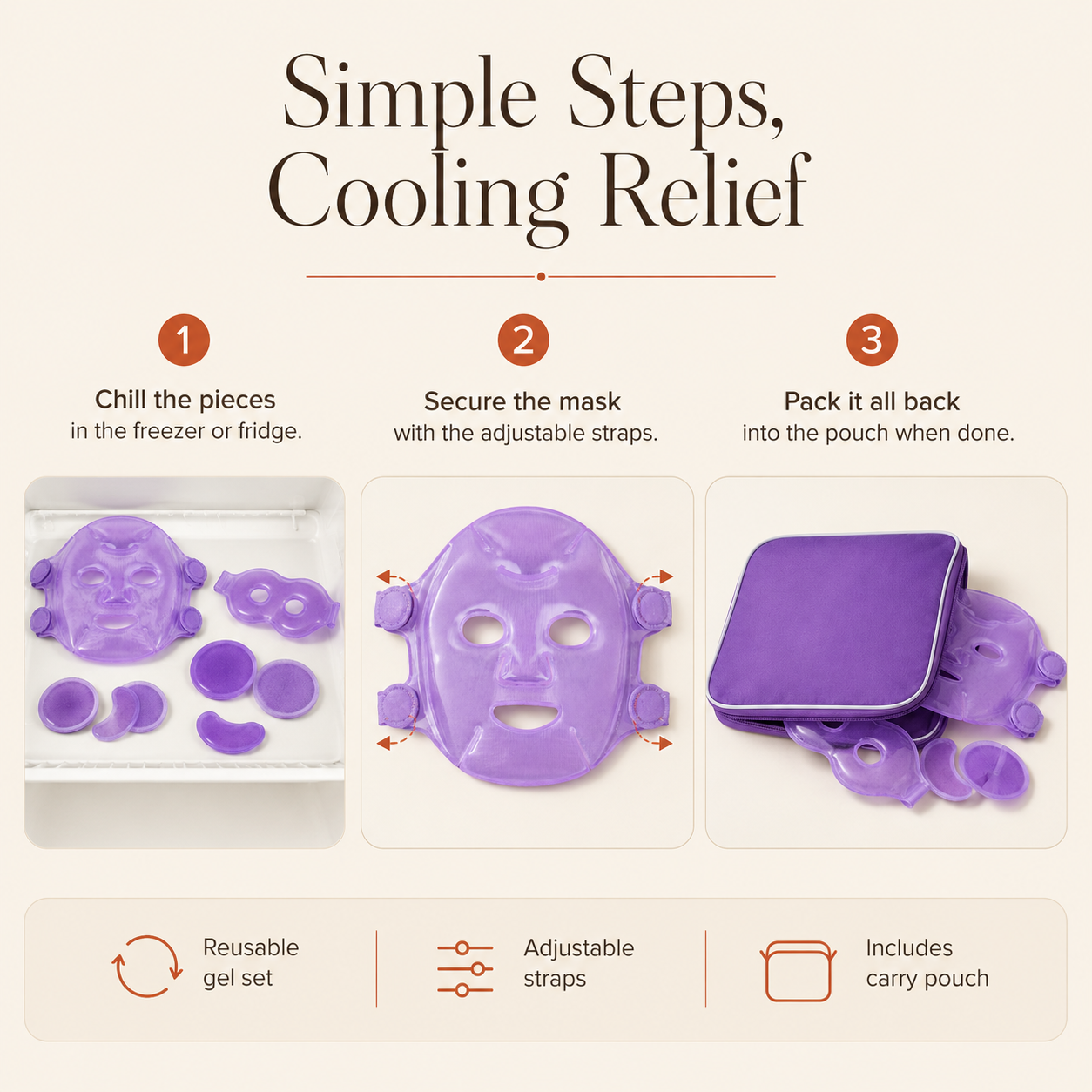 Cooling Face & Eye Mask Set with Carry Bag