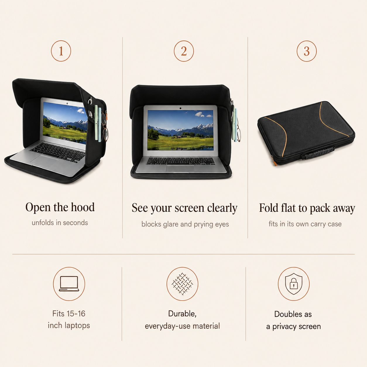 Foldable Laptop Sun Shade & Privacy Hood