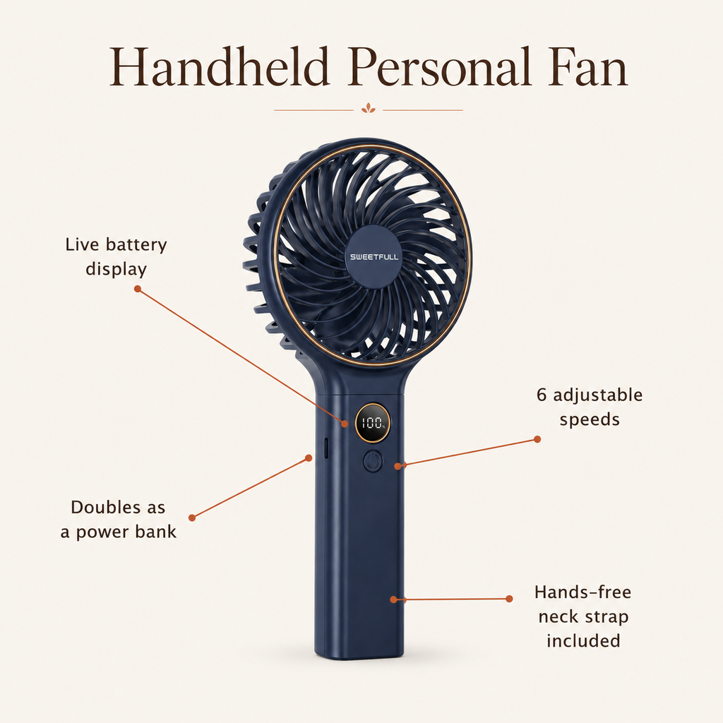 Handheld Personal Fan with Backup Power Bank
