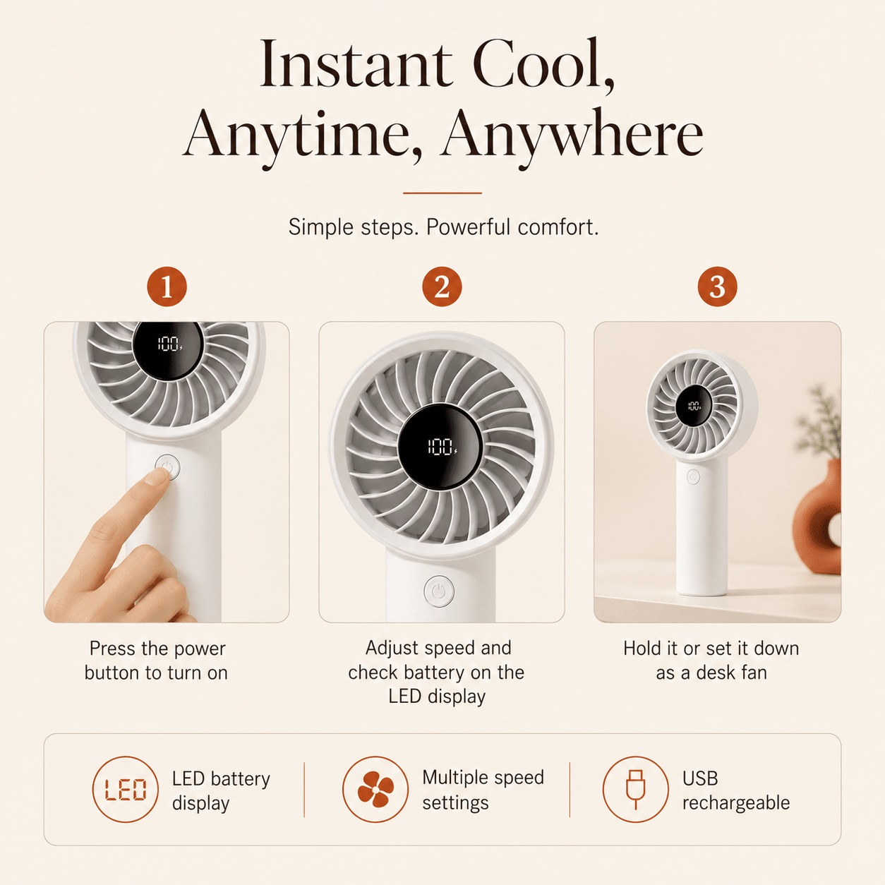 Handheld & Desk Fan with LED Display - DUCANTA