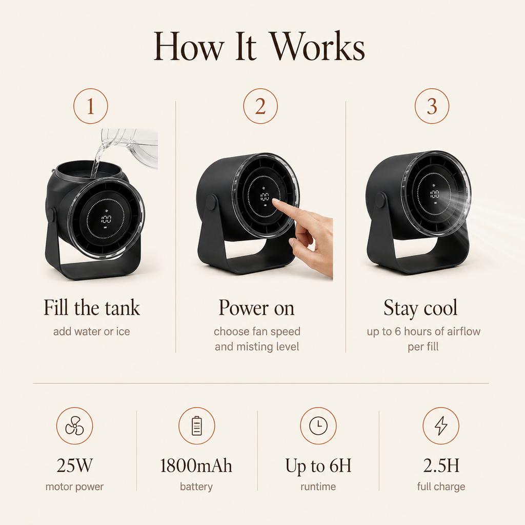 Portable Desk Fan with Digital Display